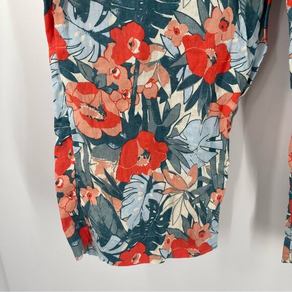 C&C CALIFORNIA Pants 100% Linen Large Floral Tropical Wide Leg Elastic Cropped - Picture 5 of 12